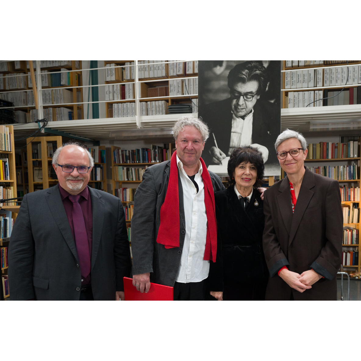 Verleihung Erich Fried Preis 2023, v. li. n. re.: Robert Huez, Thomas Kunst, Monika Helfer, Theresia Niedermüller, © BMKOES / Pusch
