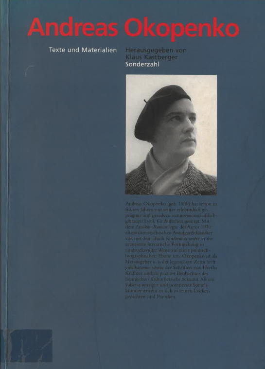 Cover Klaus Kastberger Andreas Okopenko, © Sonderzahl