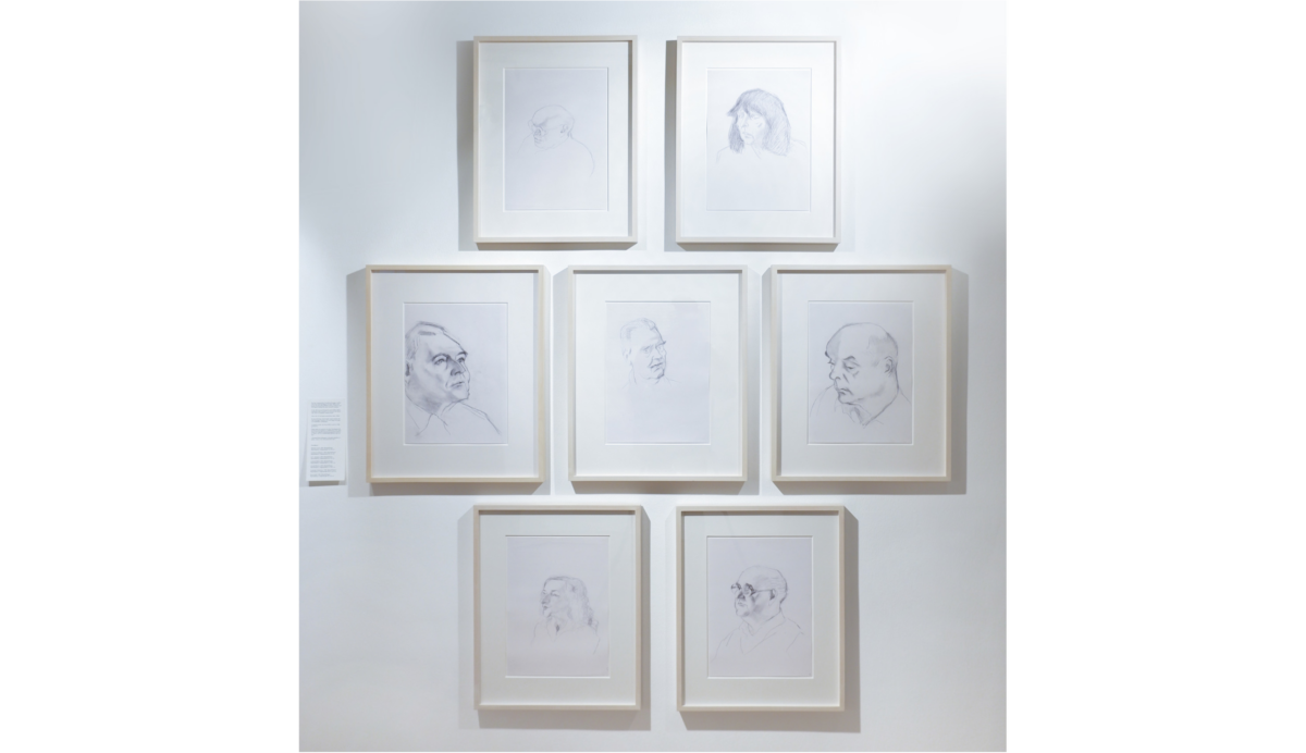 Autor:innenportraits in der Ausstellung »Moränen neben den Gletscherzungen der Geschehnisse« – Maria Lassnig und die Literatur, Foto © Gerhard Himmer 2024
